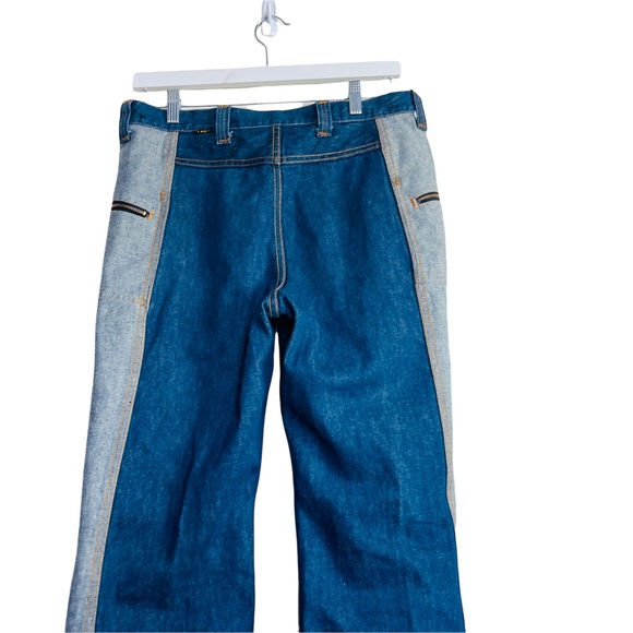 Rare 1970's Vintage Lee's High Waisted Two Toned Patchwork Bell Bottom Jeans - Picture 7 of 12